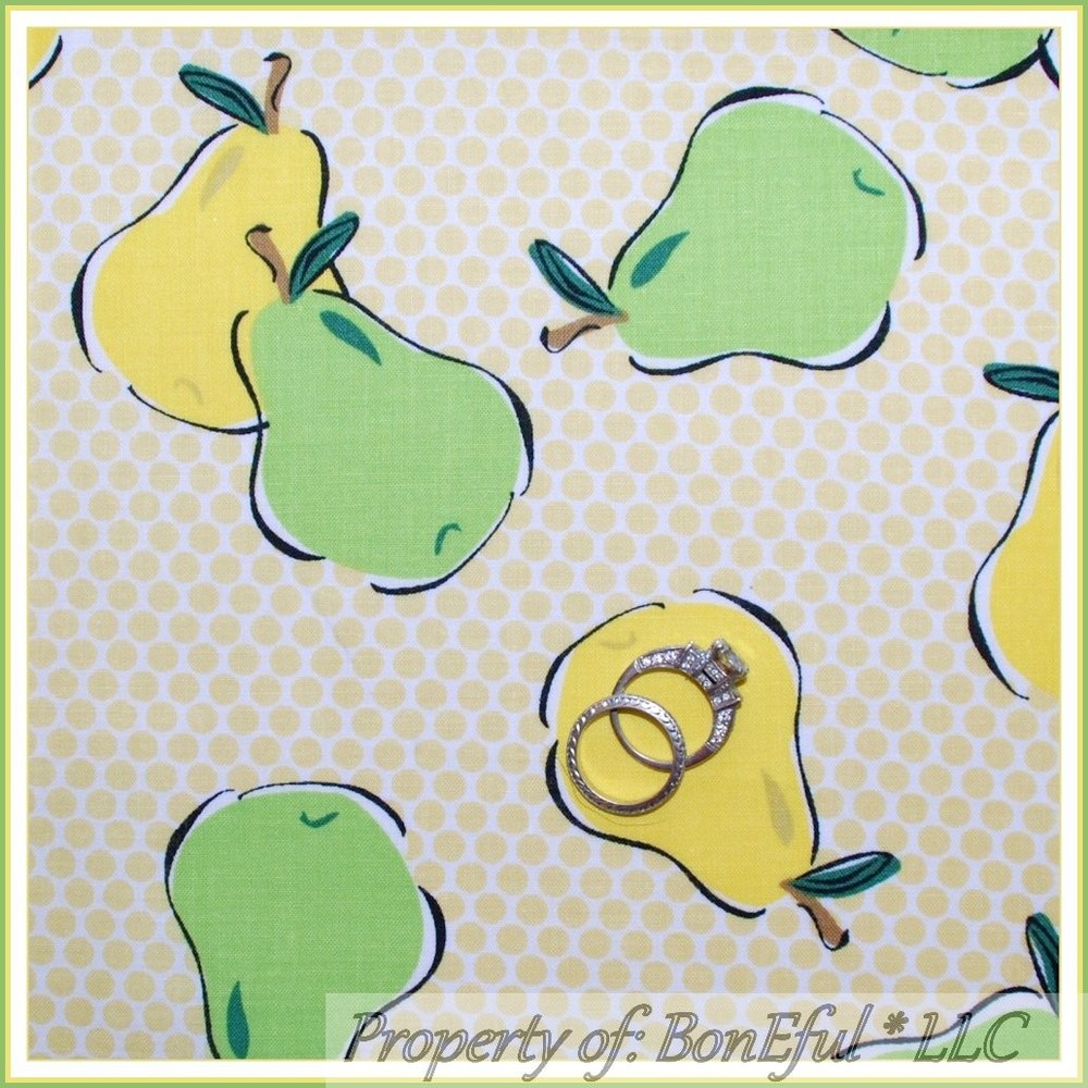 BonEful Fabric FQ Cotton Quilt VTG Antique Feed*sack Green Yellow Fruit Pear Dot