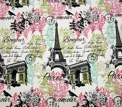 RICHLOOM CREPE DIVA PINK EIFFEL TOWER PARIS SCRIPT MULTIUSE FABRIC BY YARD 54″W