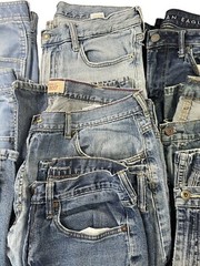 5 Pairs of Denim Blue Jeans Trashed Destroyed Scrap Crafts DIY Upcycle Job Lot