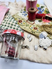 Vintage handstitched PINK Slow Stitch Junk Journal Kit Craft Sewing Buttons
