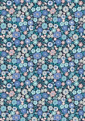 LEWIS & IRENE – Boho Blooms – Blues & Pinks – Navy ,1/4 yard