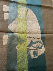 Fabric Sample Warrior Elephant Blue Green Ecru Grey Rectangle 28”X 17”silk Linen