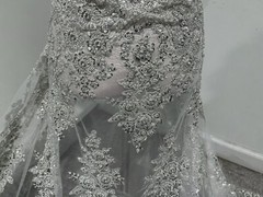 Silver White Heavy Beaded Sequins Embroidery Bridal Lace Fabric 50” Width 1 Yard