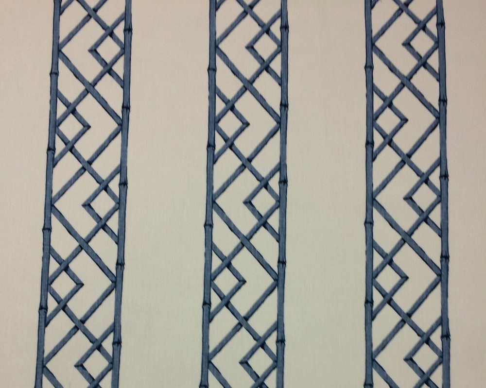KRAVET LATTICELY ULTRAMARINE BLUE MODERN BAMBOO STRIPED FABRIC 2.75 YARD 54″W