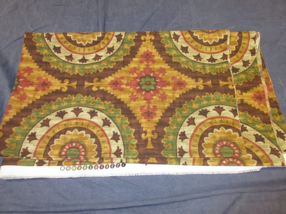 1 1/4 Yd Screen Print Solarium Richloom Outdoor FABRIC Gold/Red/Green FLORAL