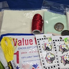 Slow Stitching Lot Fabric Scraps Embroidery Floss Buttons Trim Ribbon Sew 1 Lb