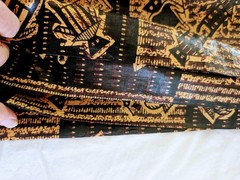 Fabric African Tribal Black Orange Folk Art Figures Squares 4.9 Yards Material