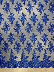Tess ROYAL BLUE Polyester Floral Embroidery with Sequins on Mesh Lace Fabric by