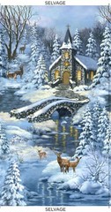 Christmas Church Deer Snow Fabric 24″ X44″ Panel Cotton Timeless Treasures 8662