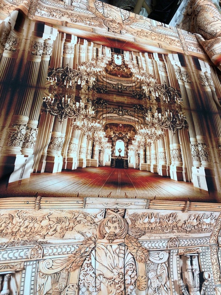 Digital Printed satin fabric earthy tones vintage print 44”wide sold by the yard
