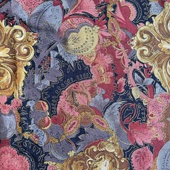 Vintage Floral Flourish Fabric Black Quilting Cotton 18×44