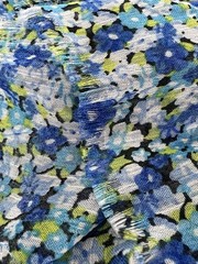 Blue White Flower Polyester Blend Fabric 4.5 Yards 58″ Wide Sheer Decor Party