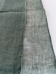 Vintage Japanese Green Kaya Fabric Hemp Linen Mesh Mosquito Netting Selvedge 70″