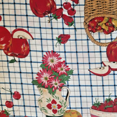 Vintage 90s Cotton Fabric Plaid Fruit Baskets 21″ x 58″ Washed Fabric Traditions