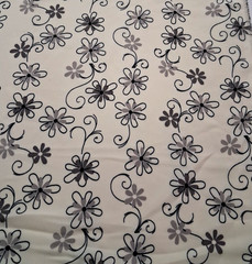 3 1/3 yd x 58″ w Polyester Crepe Fabric Cream w/Black/Gray Floral Design