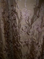 3yd FABULOUS COPPERY GOLD DUPPIONI FABRIC W/ SILK BRAID FLORAL DESIGN EMBROIDERY
