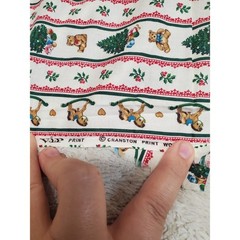 Vintage Christmas Stripe Tree Bear Santa Cottage Retro Cotton Fabric 2 yards