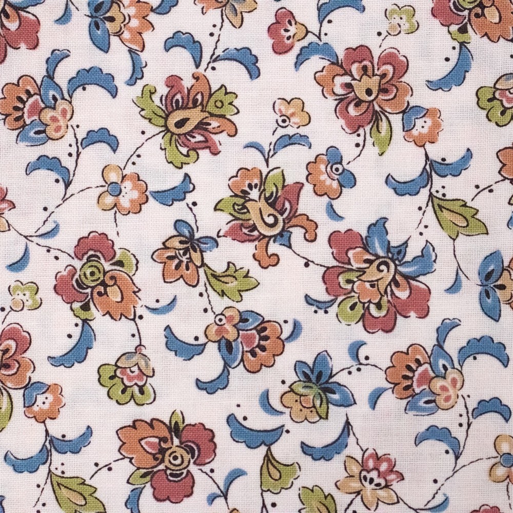 Cotton Quilting Fabric Pink Blue Jacobean Floral Flowers Quilt 27×45