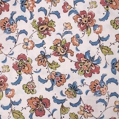Cotton Quilting Fabric Pink Blue Jacobean Floral Flowers Quilt 27×45