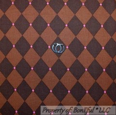 BonEful Fabric FQ Cotton Quilt Brown Pink Rose Diamond Paris Stripe Large Calico