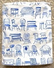 Vtg Spectrum Decorator Fabric 8 Yds Novelty Furniture Sketch Print Blue White