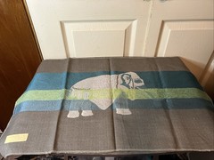 Fabric Sample Warrior Elephant Blue Green Ecru Grey Rectangle 28”X 17”silk Linen