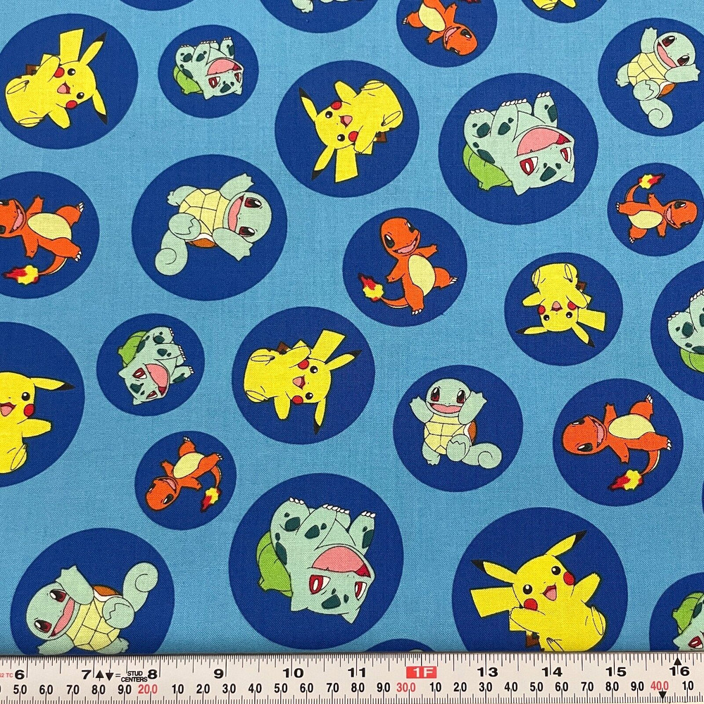 Pokemon 2018 Robert Kaufman Blue Cotton Fabric by the HALF YARD 18″ x 43″