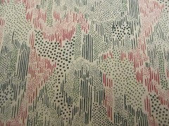 Cotton Poly Abstract Green Red Dots Lines on white Fabric 2yd x 44