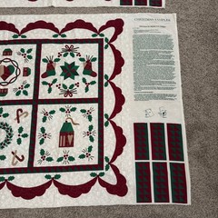 Vtg Wamsutta Christmas Sampler Fabric Panel Cheater Quilt Wall Hanging Uncut 2PC