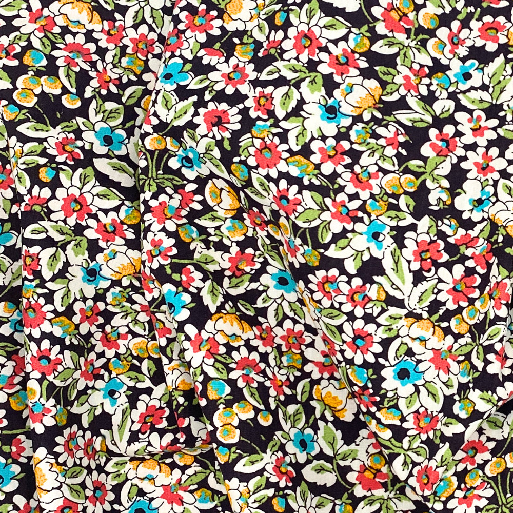 Red Blue Green Floral Cotton Fabric: Colorful Vintage Inspired Material 58 “W