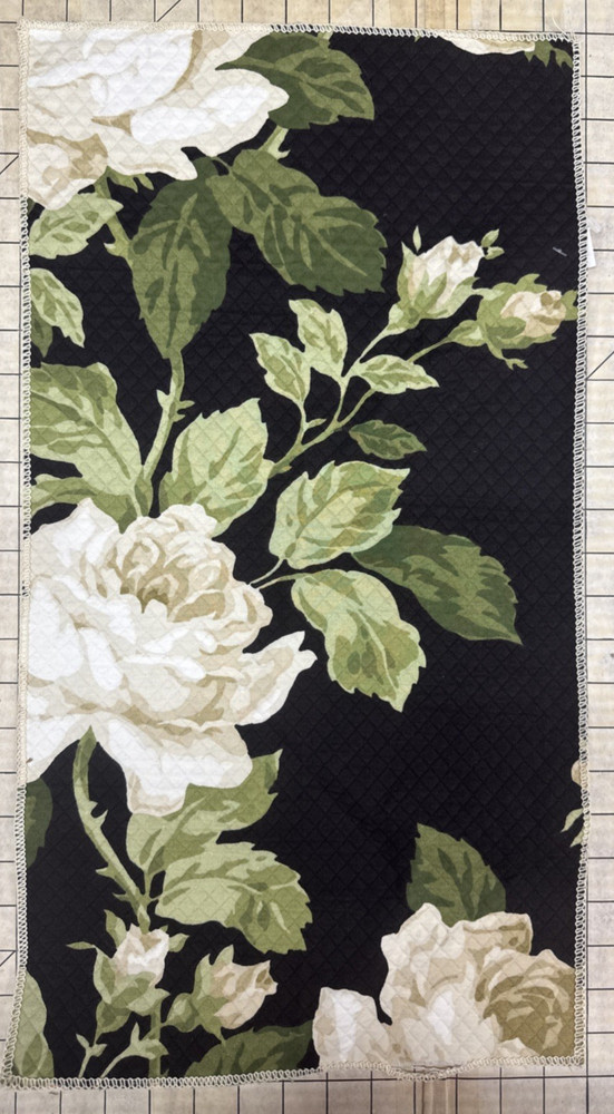 Quilted Black Cotton Rose Print Upholstery Fabic Sample Harden Brand #16