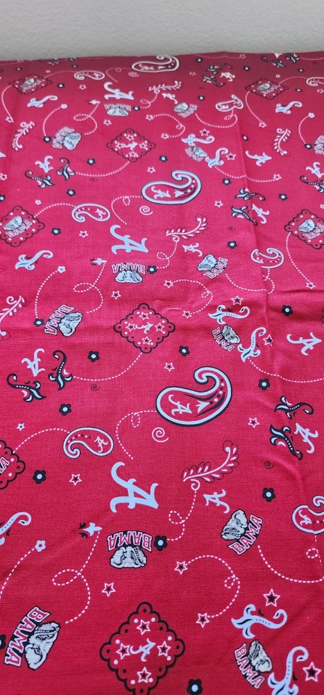 25″ Univ of Alabama BAMA on red paisley Fabric Fabrique Innov Patt# AL 027 HTF