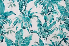 CHIVASSO CURTAIN FABRIC DESIGN “Jungle Like” 3.15 METRES TURQUOISE LINEN BLEND