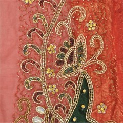 Sanskriti Vintage Design Fabric Hand Beaded Indian Craft Dark Red Patch Work