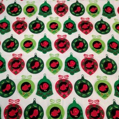 Christmas Bulbs Red Bird Holiday Fabric Material Sewing Sew Crafts Birds 56.5″