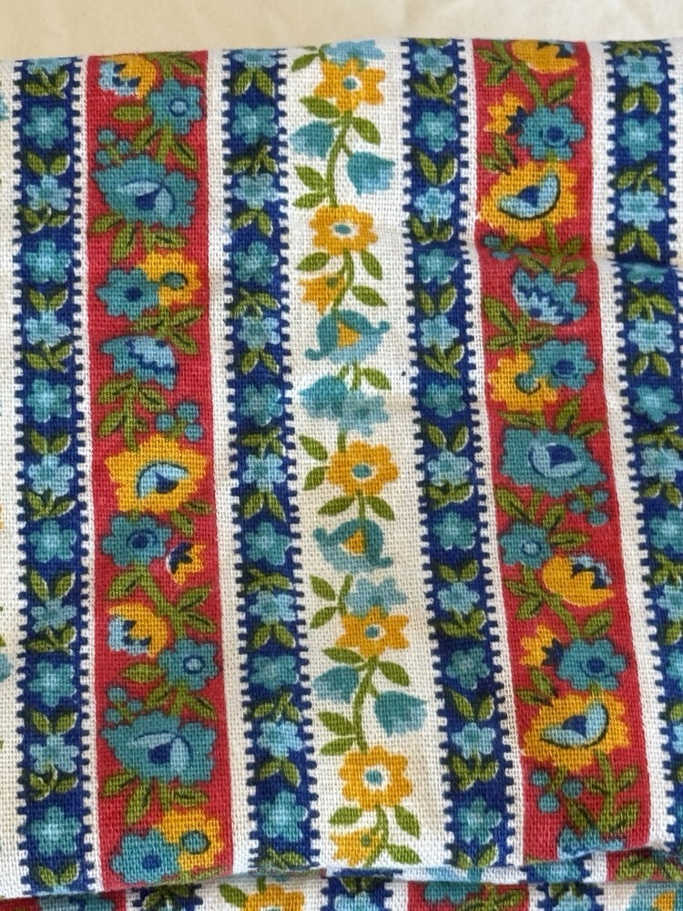 2x Vtg House N Home Fabrics Pieces Bright Primary Floral Stripe Flower 27″x49″