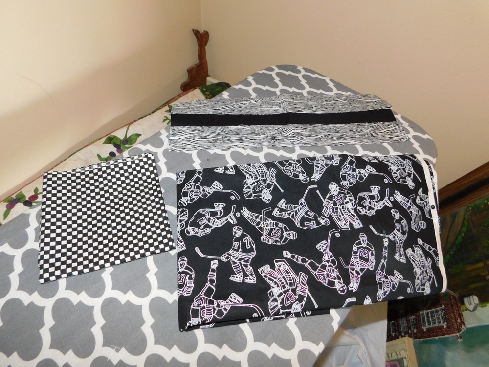Black and White Fabric Lot Hockey Squares Handmade Rectangle Quilt Block