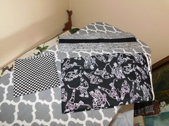 Black and White Fabric Lot Hockey Squares Handmade Rectangle Quilt Block