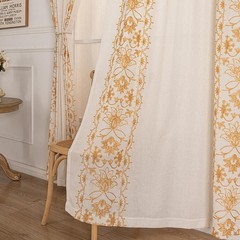 Bohemian Curtains Linen Gauze Embroidered Curtains Bohemian Floral Beige Farm…