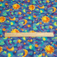 Cute Hoffman Cotton Fabric Outer Space on Blue Sun Planets Moon 44″ W x 1¾ Yds