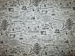 Sewing Chalk Words Mannequins Sew Items Black White Cotton Fabric FQ