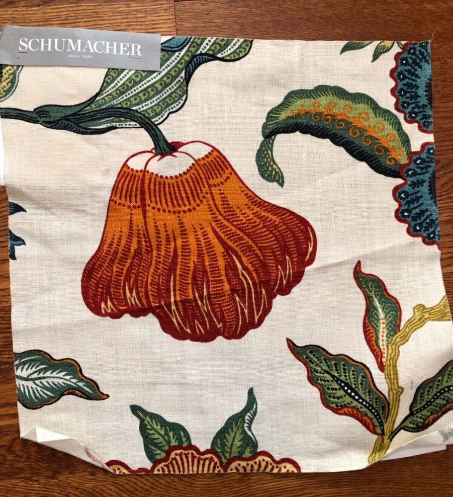 Celerie Kemble SCHUMACHER Hothouse Flowers 16 1/2″ Linen Fabric Sample