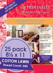 Cotton Lawn 240-Thread-Count Inkjet Printer 25 Fabric Sheets 8-1/2-Inch x 11-Inc