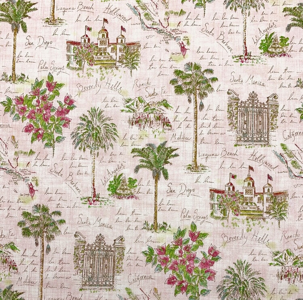 WAVERLY SUNSET BOULEVARD BLUSH PINK CALIFORNIA TOILE COTTON FABRIC BY YARD 54″W
