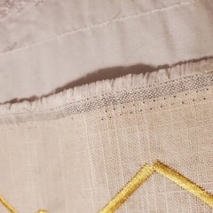 Interlocking Diamonds Gold Embroidered on White Linen 55″x108″ piece Fabric