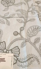 G P & J Baker Fabric Sample Linen Brown Embroidered Floral 18″ X 18″