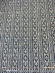 Namay Samay Handprinted Persian Floral Linen Fabric- Bujh 3 Yards in Denim