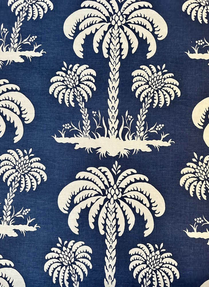 Thibaut Fabric Palm Island Navy F913149 Linen Blend 2 2/8 Yards