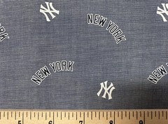 MLB NY NEW YORK YANKEES Baseball CHAMBRAY HALF Yard (18”x44”) 100% cotton fabric