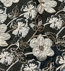 Black Silver Gold Floral Metallic Brocade Fabric 58” Width Sold By The Yard
